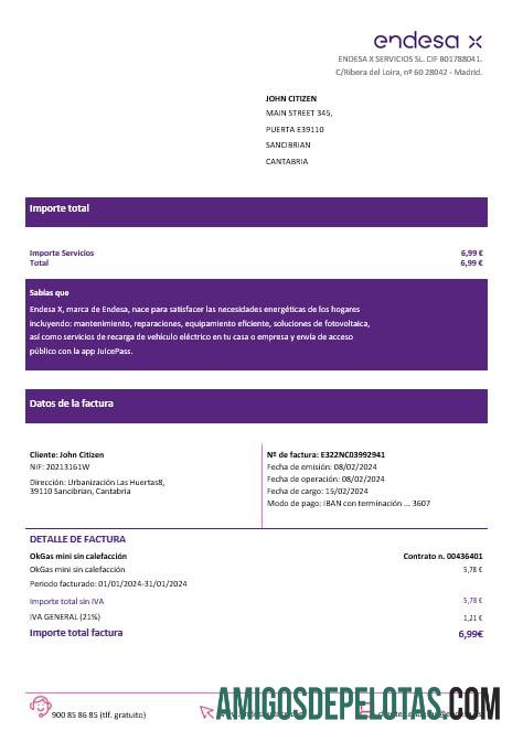 Espanha Barcelona Endesa X Conta de Serviços Públicos de Eletricidade Formatos Word e PDF baixar para verificação